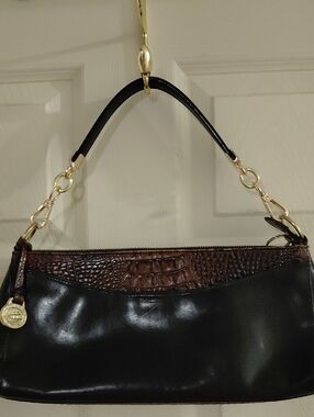 EUC Brahmin Tuscan Bag, Black & Brown,  Croc Embossed, Clean & Nice!